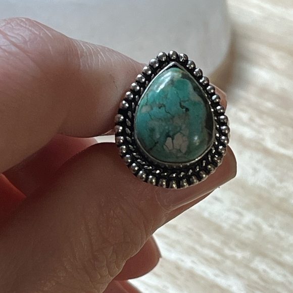 925 SILVER PLATED GEMSTONE RING TIBETAN TURQUOISE SIZE 6 - Picture 2 of 7